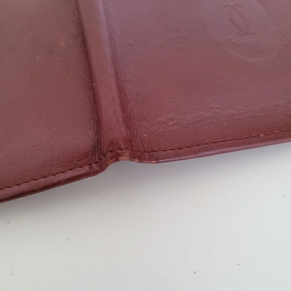 Cartier Paris Must de Cartier Burgundy Leather Bifold Wallet Gold Corners Vintag